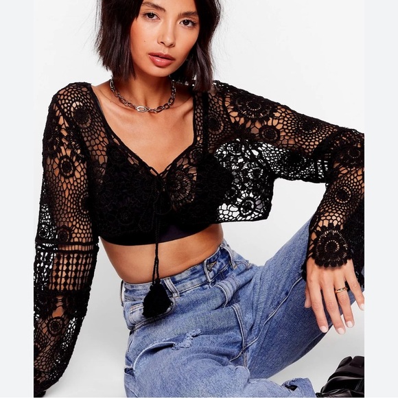 Nasty Gal Tops - Nasty Gal Black Lace Crop Top